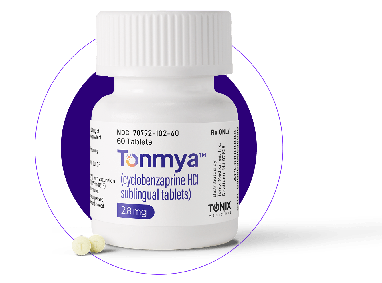 Tonmya™ (cyclobenzaprine HCI) sublingual tablets 2.8mg bottle